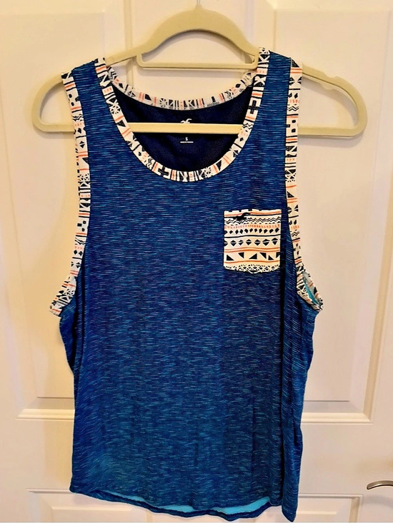 Hollister Tops - Hollister Men’s Geometric Tank Top in Blue & White Size Small Like new